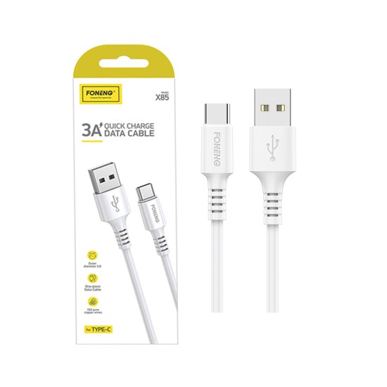 Cabo de dados Tipo C Foneng X85 Um Lote 3A QC 1m Branco